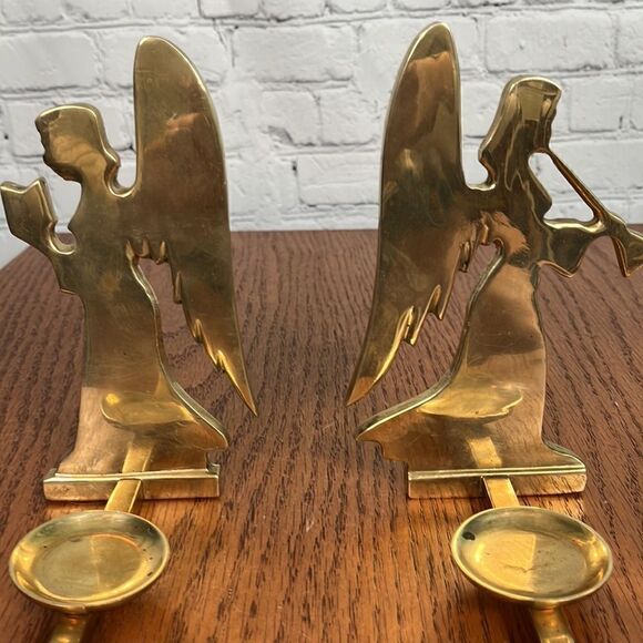 2 Vintage Brass Angels Trumpeter & Choir Christmas Stocking Hangers - Picture 1 of 7